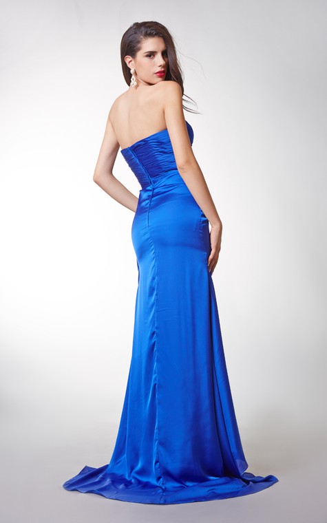 Long Sexy Brooched Satin Chiffon Dress - 3