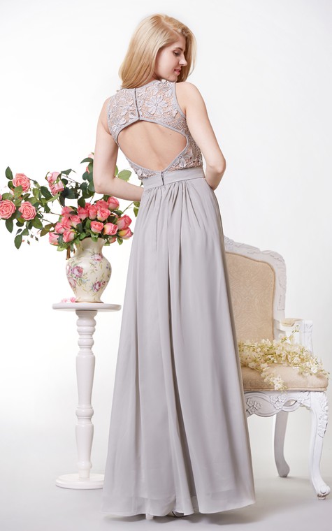 Tank Style A-line Chiffon Gown With Lace Bodice - 2