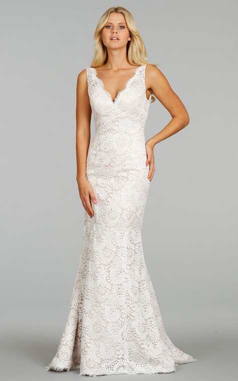 Classic Sleeveless V-Neck Floor Length Lace Dress - 1