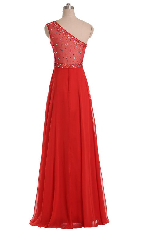 One-shoulder Long A-line Gown With Rhinestone Bodice - 2