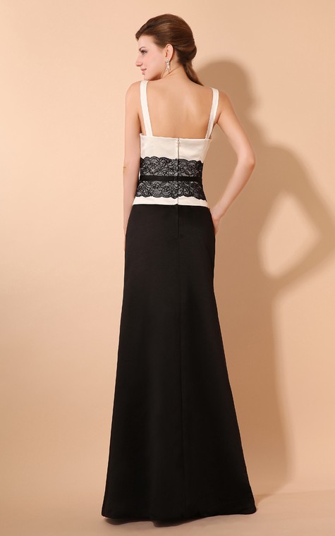 Simple Satin Sheath Dress With Laced Waistband and Spaghetti Straps - 4