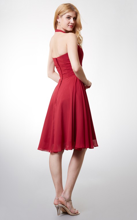 Elegant Halter Style Soft-pleated Layered A-line Chiffon Dress - 4