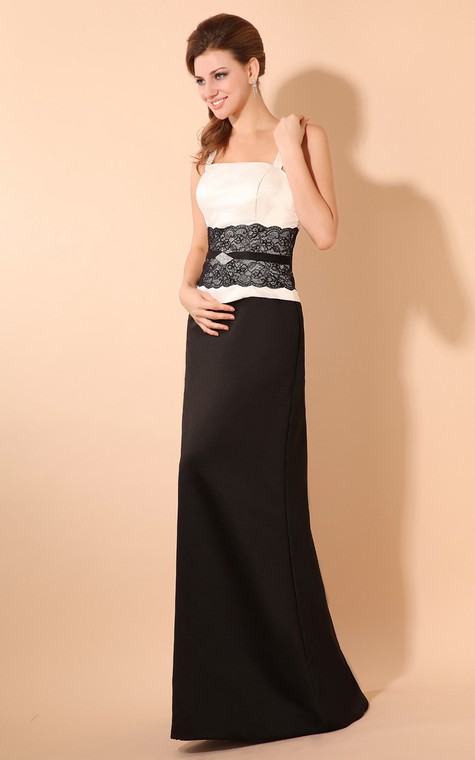 Simple Satin Sheath Dress With Laced Waistband and Spaghetti Straps - 2