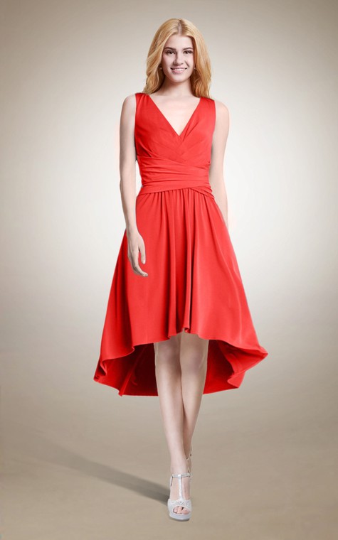 Sleeveless A-line High Low Dress - 1