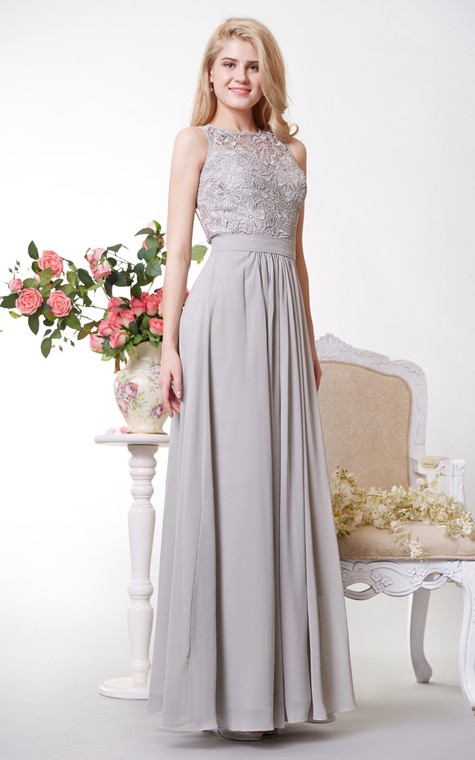 Tank Style A-line Chiffon Gown With Lace Bodice - 3