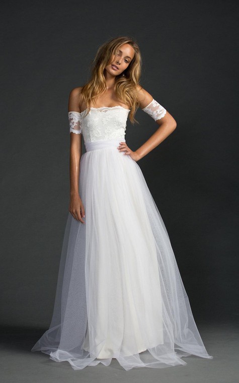 Off-The-Shoulder A-Line Tulle Dress With Lace Bodice - 2