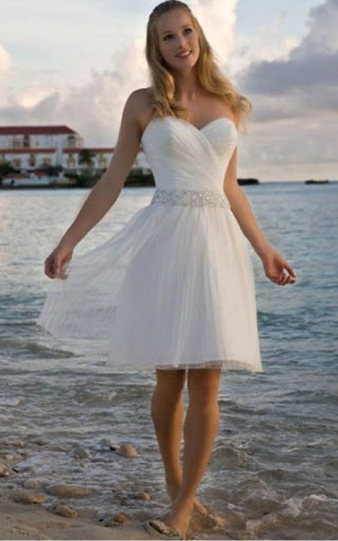 Angelic Crisscross Ruched Bodice Short Dress With Beaded Waist - 1