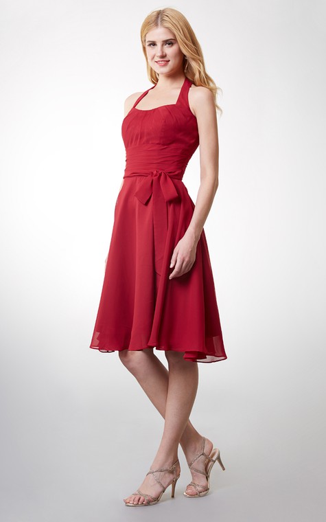 Elegant Halter Style Soft-pleated Layered A-line Chiffon Dress - 3