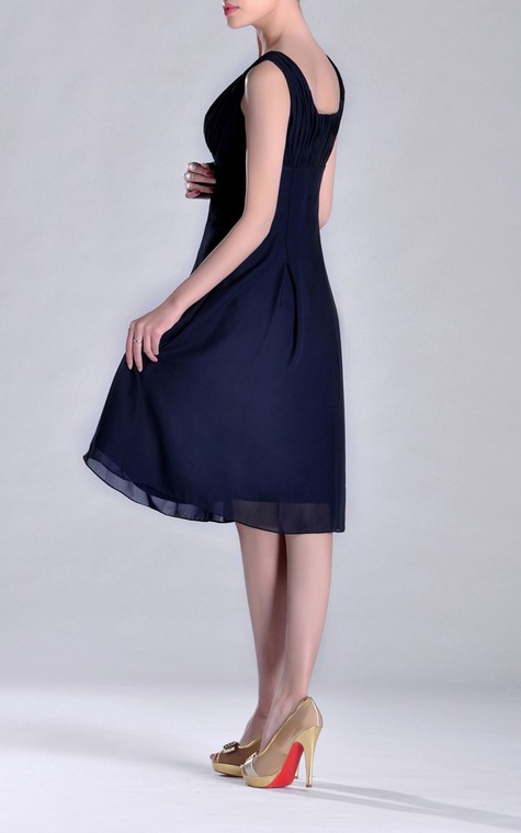 Scooped A-line Pleated Chiffon Knee-length Bridesmaid Dress - 5