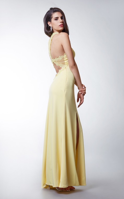 Long Jersey Dress with Side Slit and Keyhole Back - 4