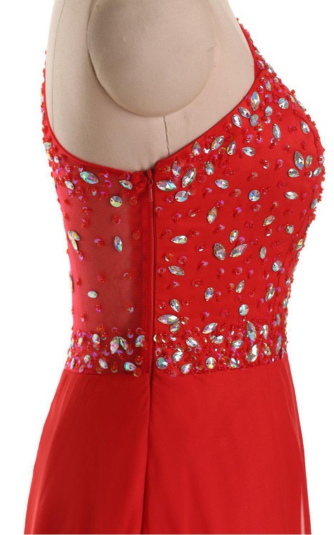 One-shoulder Long A-line Gown With Rhinestone Bodice - 5
