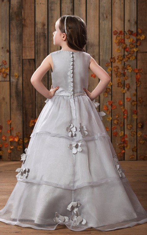 Glam Sleeveless A-Line Flower Girl Dress With Pleats and Button - 2