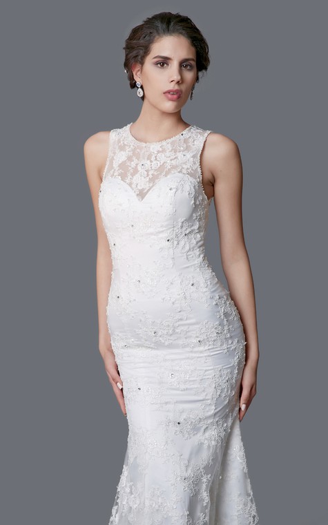 Delicate Illusion Back Lace Mermaid Dress - 5
