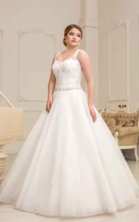 A-Line Maxi Sweetheart Sleeveless Lace-Up Organza Dress With Ruching And Beading - 1