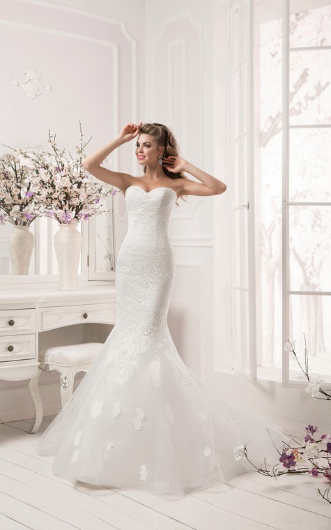 Half Sleeve Scalloped Neckline Lace Mermaid Dress - 3