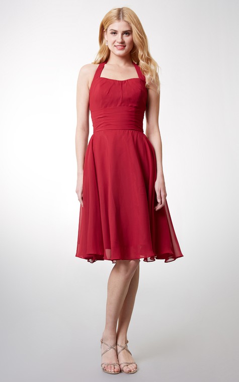 Elegant Halter Style Soft-pleated Layered A-line Chiffon Dress - 1