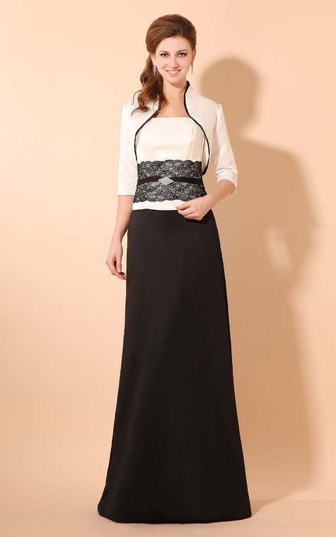 Simple Satin Sheath Dress With Laced Waistband and Spaghetti Straps - 1