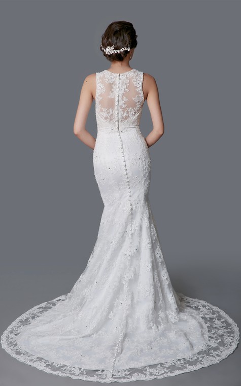 Delicate Illusion Back Lace Mermaid Dress - 3