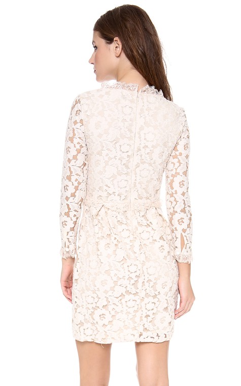 Short Long-sleeved Scooped Sheath Lace Dress - 2