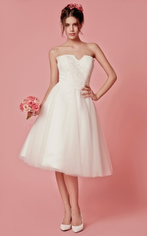 Aristocratic Cap-sleeve High Neck Tea-length Dress With Lace Top - 2