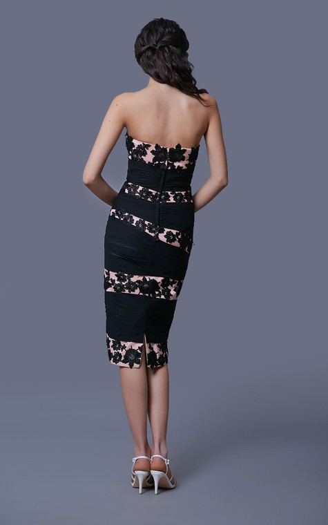 Glam Striped Lace and Chiffon Formal Knee-length Dress With Lace Jacket - 3
