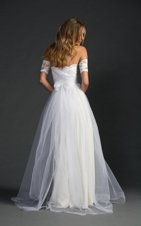 Off-The-Shoulder A-Line Tulle Dress With Lace Bodice - 4