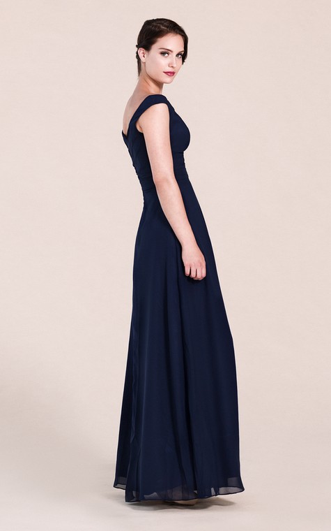 Off-shoulder A-line Chiffon Gown With V-back - 3