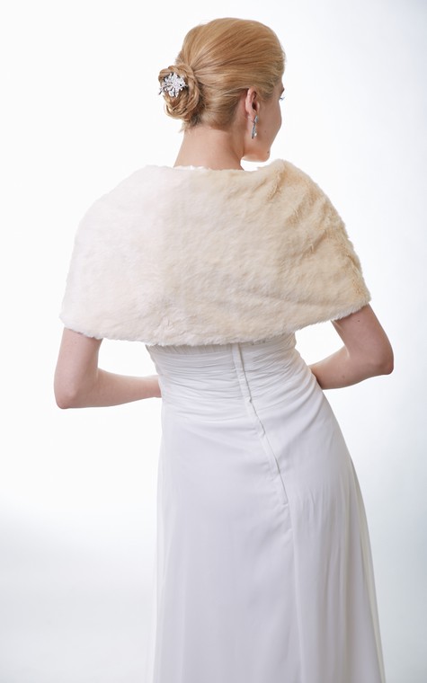 Champagne Faux Fur Bridal Wrap With Crystal Brooch - 2