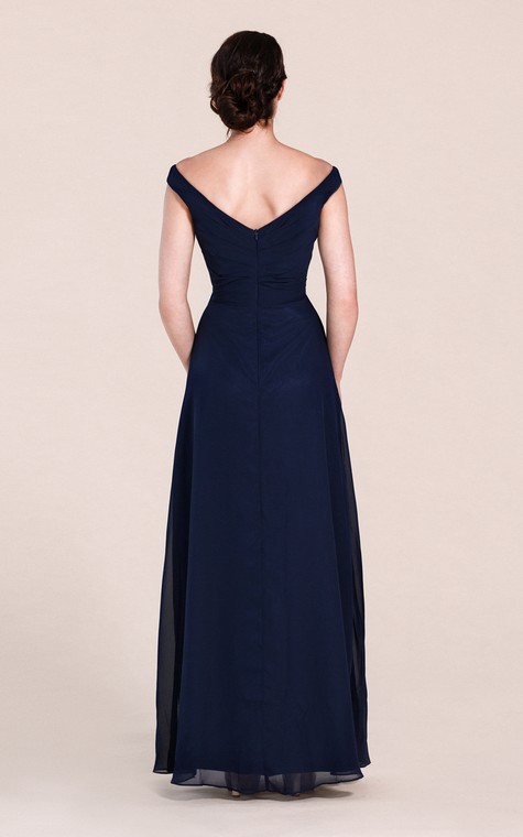Off-shoulder A-line Chiffon Gown With V-back - 4