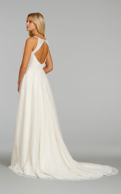 Refined Pleated Bodice Lace Dress With Keyhole Back - 4