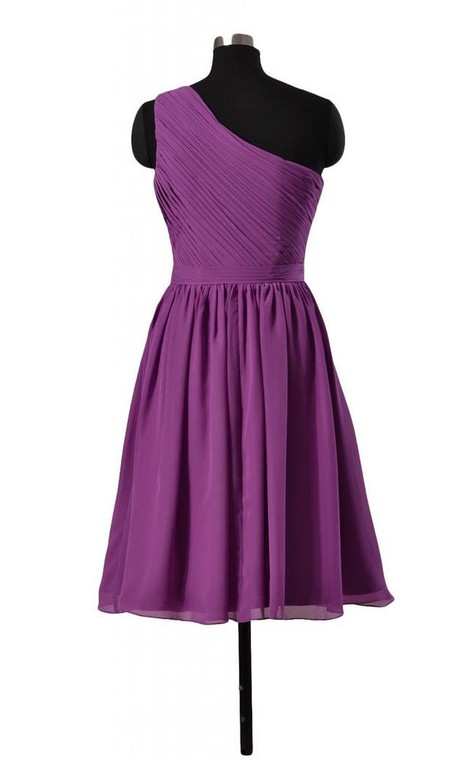 Simplistic One-shoulder Pleated Chiffon A-line Dress - 2