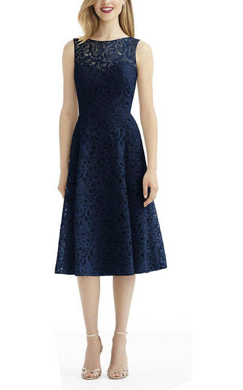 Illusion Lace Tea-length A-line Bridesmaid Dress with V Back - 1