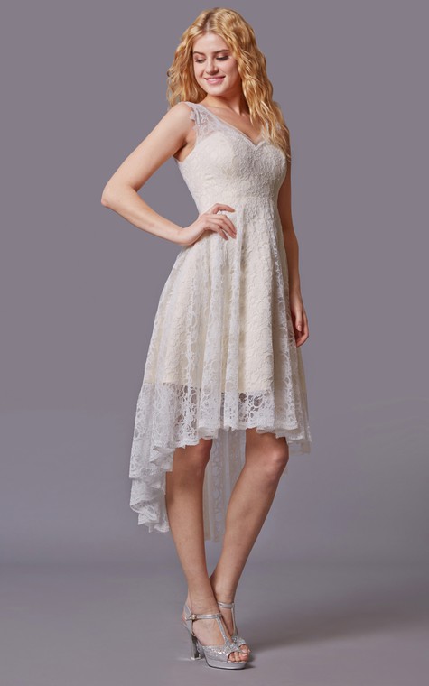Traditional Twist Wedding Dress With Sleeveless Lacy Style and Asymmetrical Cut - 3