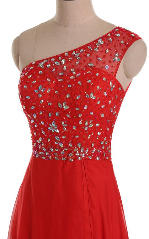 One-shoulder Long A-line Gown With Rhinestone Bodice - 4