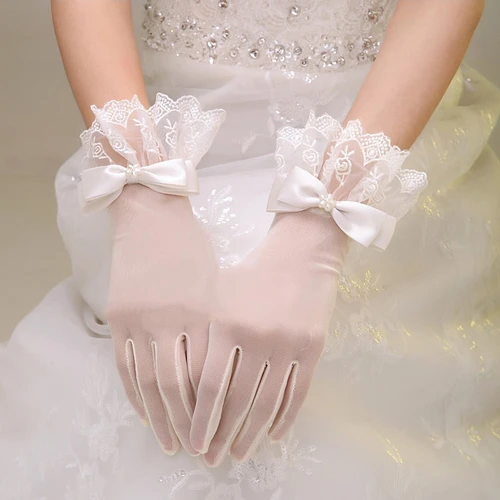 Guantes cortos de encaje elástico con lazo coreano
