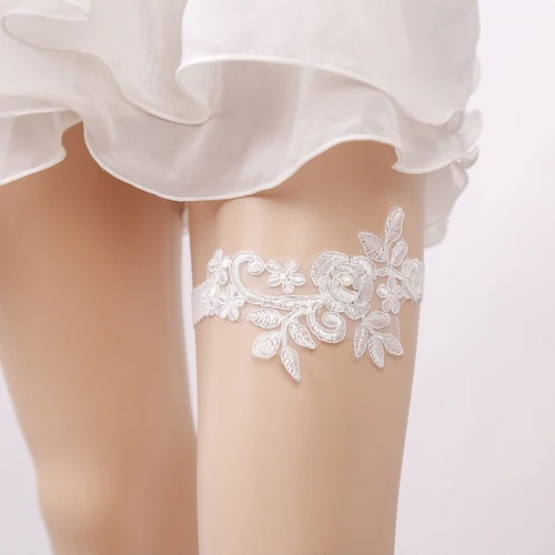 Weißes, sexy, handgefertigtes Strumpfband mit Spitzenapplikationen und elastischem Bund, 40-58 cm (16-23 Zoll)