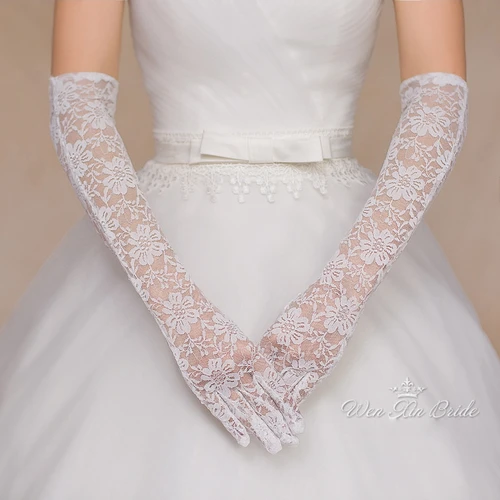 Guantes largos de encaje fino