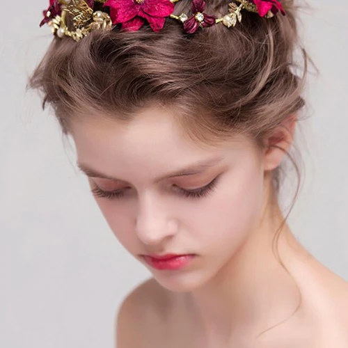 Vintage Korean Pink Metal Flowers Bridal Tiara
