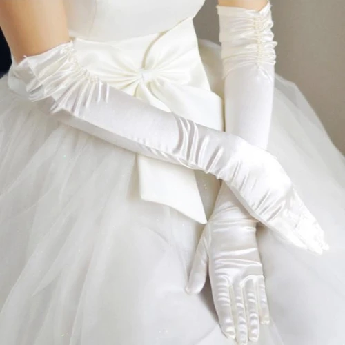 Guantes de boda blancos largos hasta el codo, de satén y encaje.