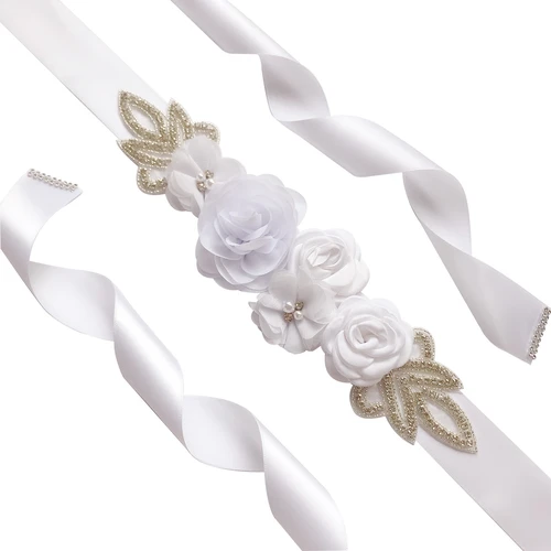 Cinturón de satén real con estampado floral y lentejuelas