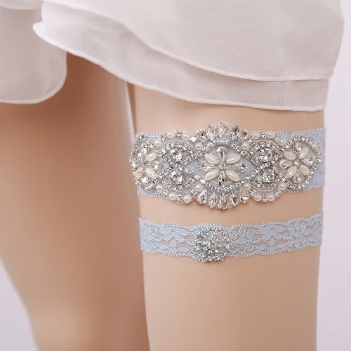 Handgefertigtes europäisches und amerikanisches elastisches Strumpfband aus blauer Diamantspitze