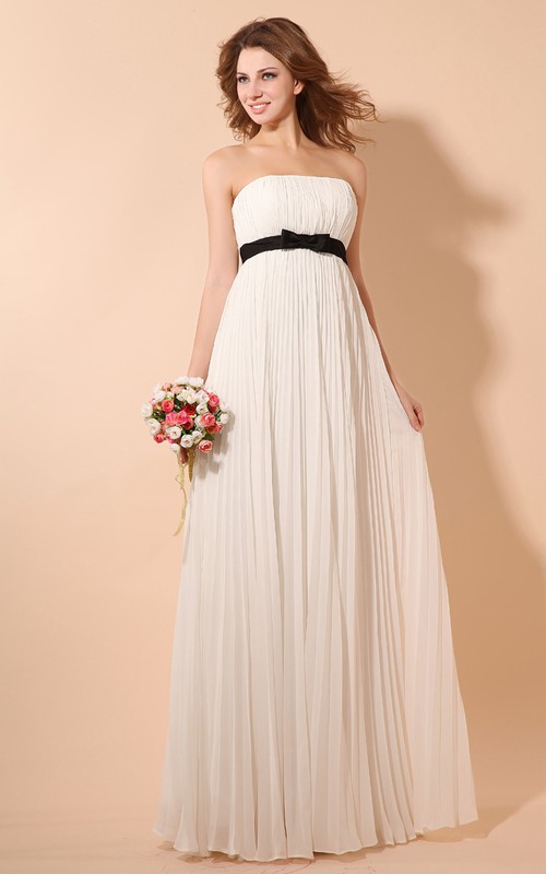 Strapless Empire Chiffon Dress With Satin Sash and Pleating