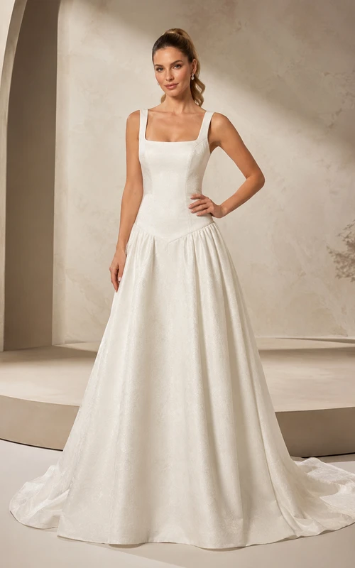 Brautkleid aus Satin in A-Linie mit eckigem Ausschnitt und tiefer Taille