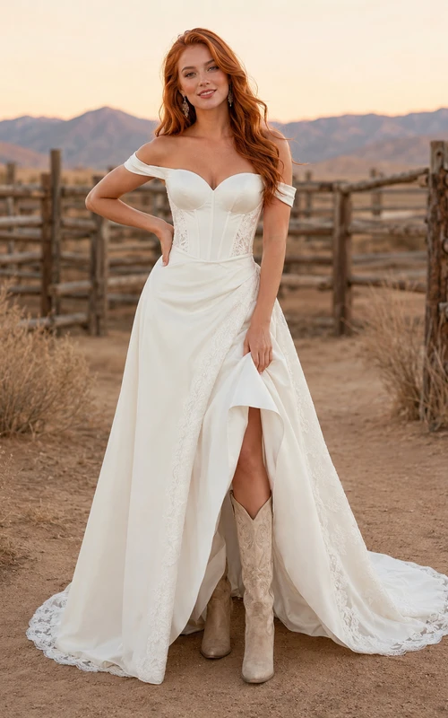 Robe de mariée de maternité à col carré et manches longues en dentelle, style vintage
