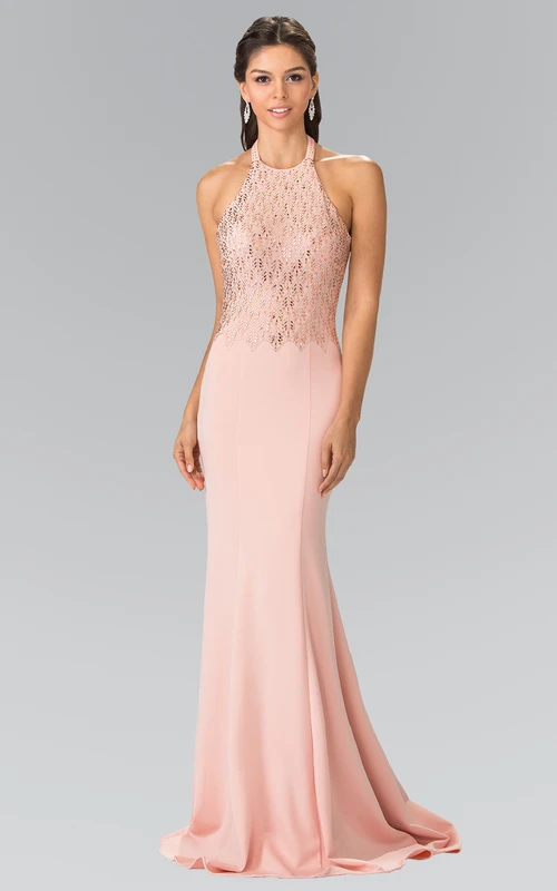 Langes, ärmelloses Jerseykleid mit Pailletten und Rundhalsausschnitt