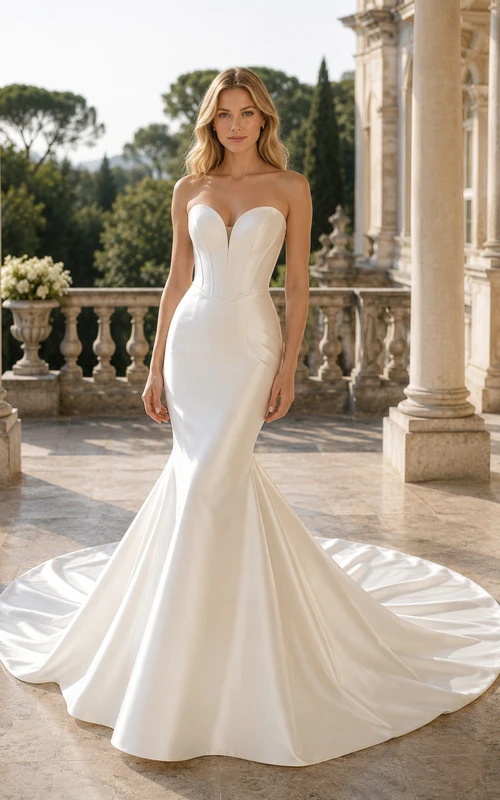 Strapless Satin Mermaid Wedding Dress with Chapel Train