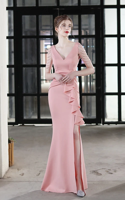 Toast Dress Bride Long Sling Thank-You Banquet Slim Fishtail Skirt Wedding Car Model Exhibition Dress