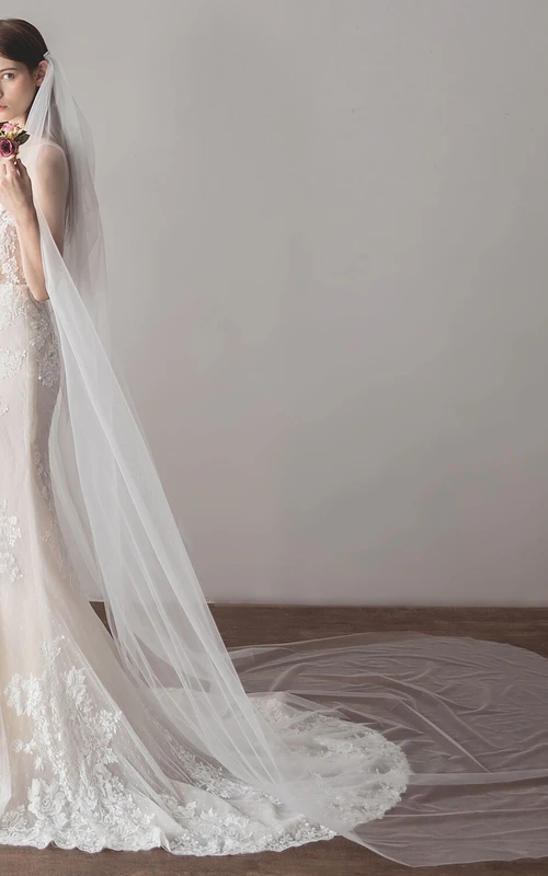Voile de mariée cathédrale en tulle blanc style simple