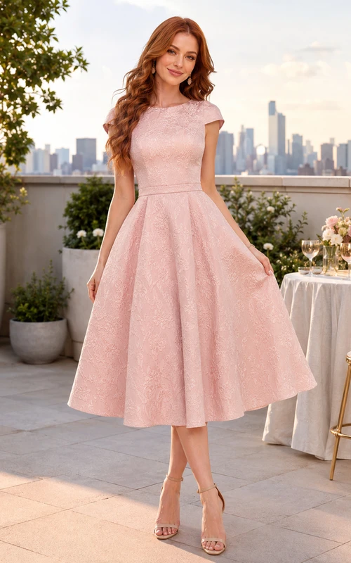 Vestido de cóctel de satén color rosa empolvado, sin tirantes, largo hasta la rodilla y corte en A.