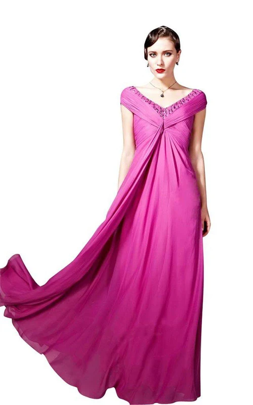 Robe longue à manches courtes, dos en V et perles